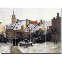 Ceramic Tile Mural-Theodore Steele City Shower Tile Mural 30. 32" w x 24" h using (12) 8 x 8 ceramic tiles