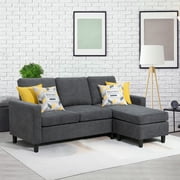 Walsunny Dark Gray Linen Fabric Convertible L-Shaped Sectional Sofa