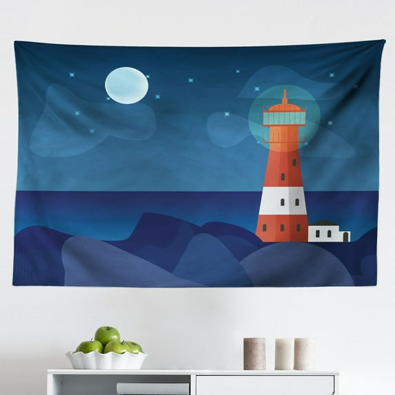 Night Ocean Tapestry, Aurora Borealis with Fishermen Village Hamnoy Norway Landscape Scene, Fabric Wall Hanging Decor for Bedroom Living Room Dorm, 2 Sizes, Teal and Multicolor, by Ambesonne