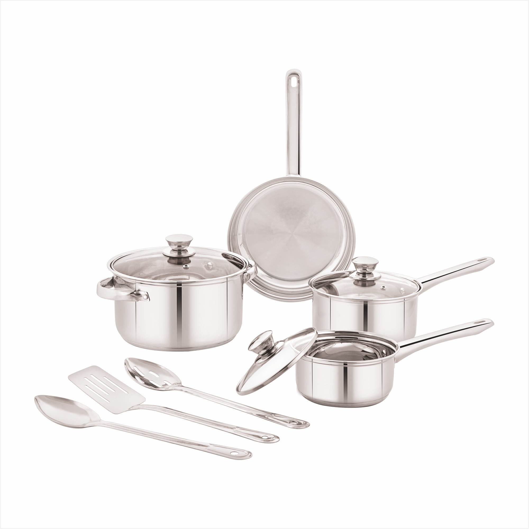 Mainstays Stainless Steel 10-Piece Cookware Set with Lids and Utensils