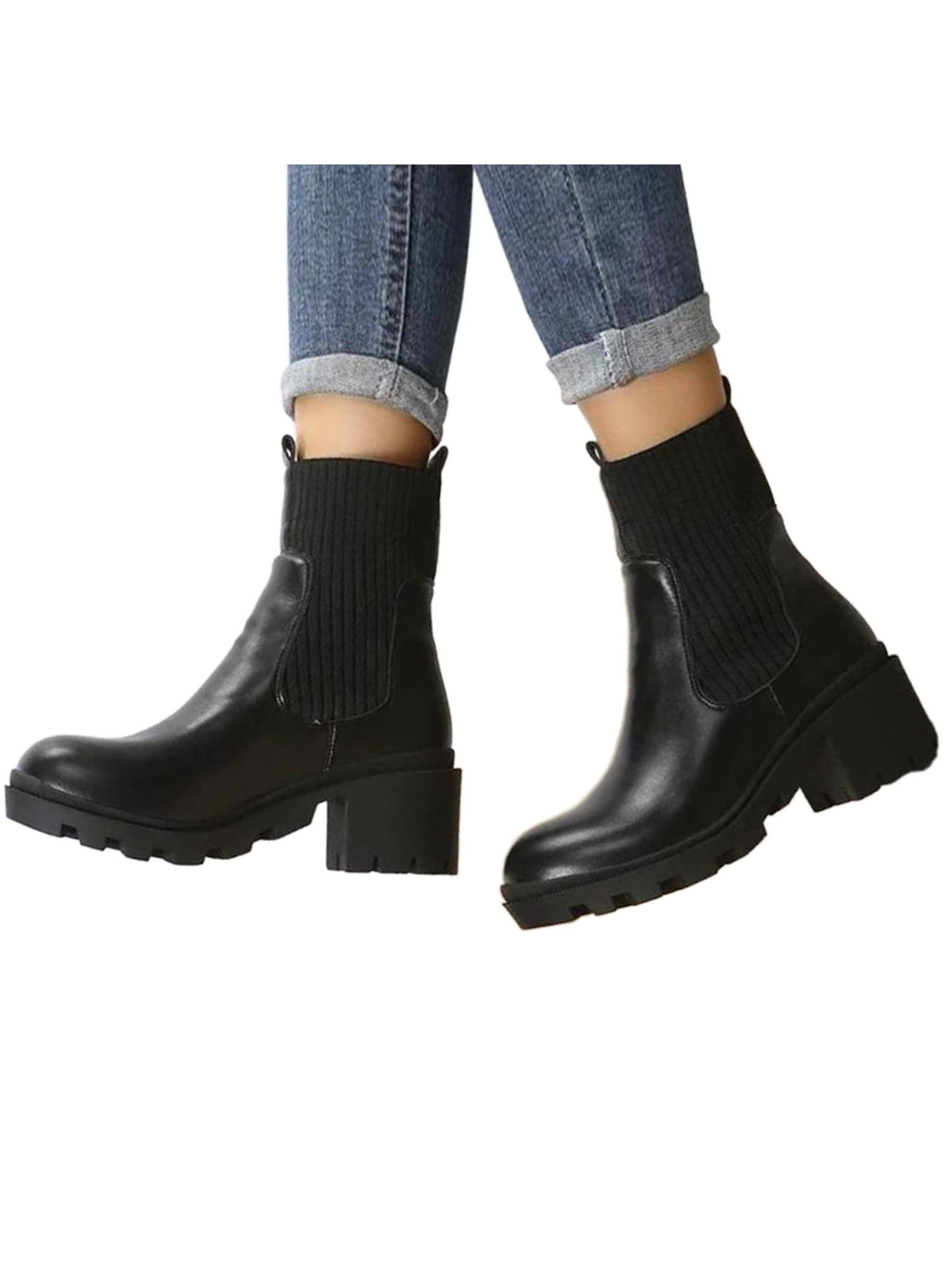 føderation håndled Mange Woobling Women Ankle Booties Slip On Winter Boot Casual Chelsea Boots Office  Fashion Elastic Anti-Slip Black 8.5 - Walmart.com