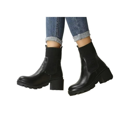 

Harsuny Women Chelsea Boots Casual Ankle Booties Elastic Winter Boot Dress Fashion Waterproof Slip On Black 5