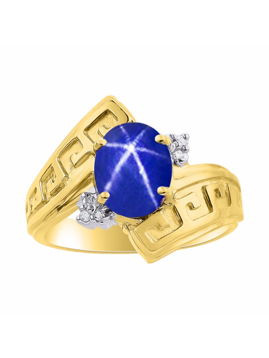 Greek Key Design Color Stone Birthstone Ring Diamond & Citrine Ring Set In Yellow Gold Plated Silver