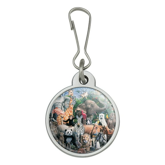 World Animals Family Reunion Monkey Bear Zebra Elephant Jacket Handbag Purse Luggage Backpack Zipper Pull Charm