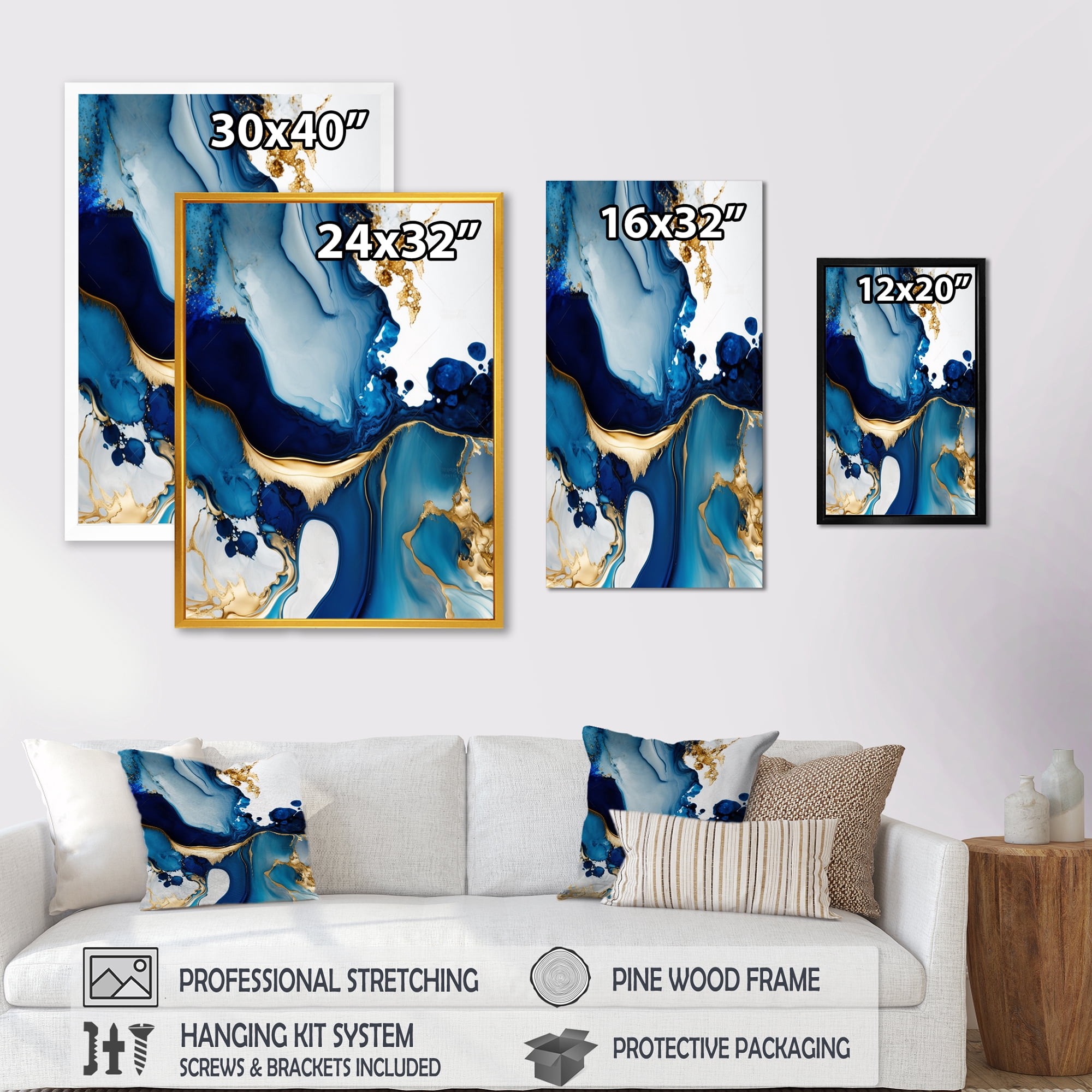 Designart Abstract Marble Geode Blue I Canvas Wall Art