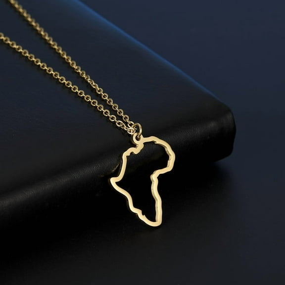 Africa Map Heart Pendant Necklaces for Women Men 14K Yellow Gold Chain African Charms Necklace Choker Fashion Jewelry