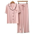 thumbnail image 2 of SwiftWear Women's Cute Heart Embroidered Lightweight Pajama Set - Soft Modal-Cotton Blend Short Sleeve Top with Drawstring Wide-Leg Pants for Cozy Sleep & Relaxation, 2 of 5