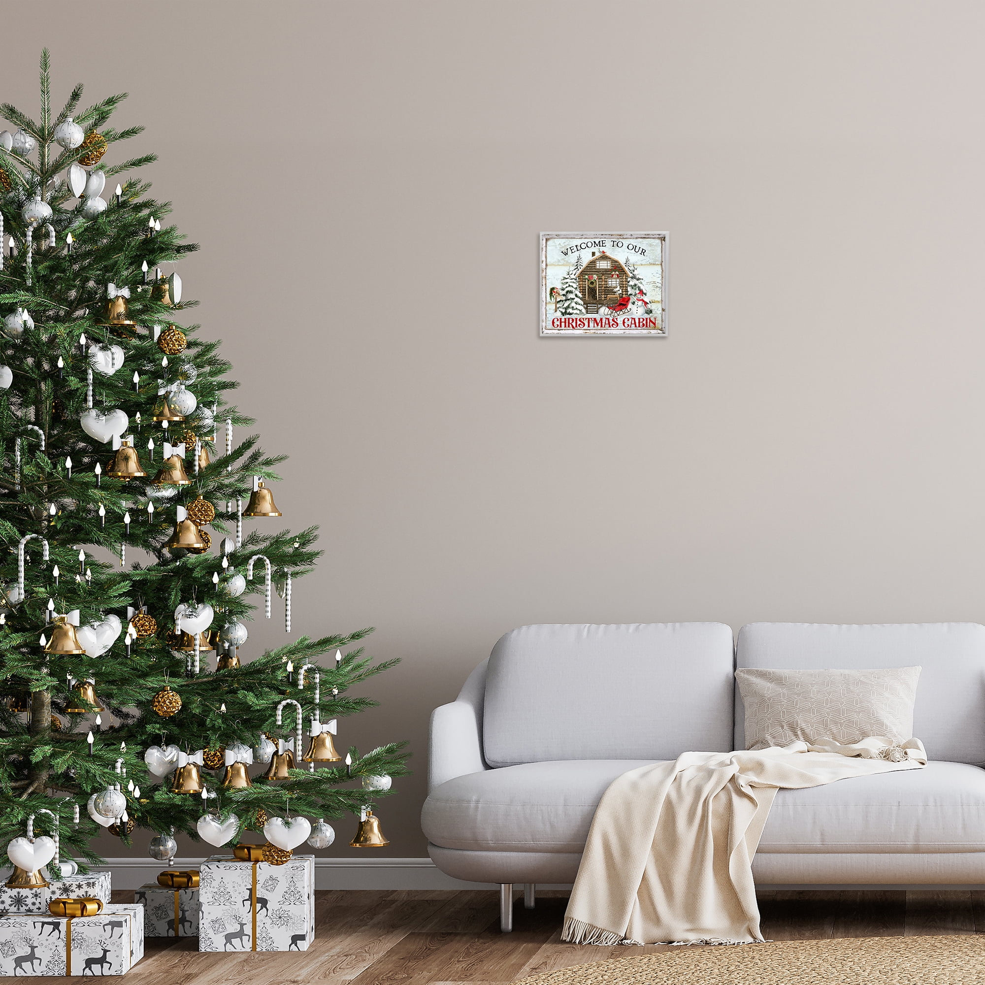 Stupell Industries Welcome Christmas Cabin Holiday Painting Gray Framed Art Prints Wall Art, 14 x 11