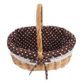 thumbnail image 1 of Bolsa de picnic tejida a mano, cesta de regalo de mimbre, cesta de almacenamiento con interior de lino, tamaño L (color principal con lunares blancos)., 1 of 8