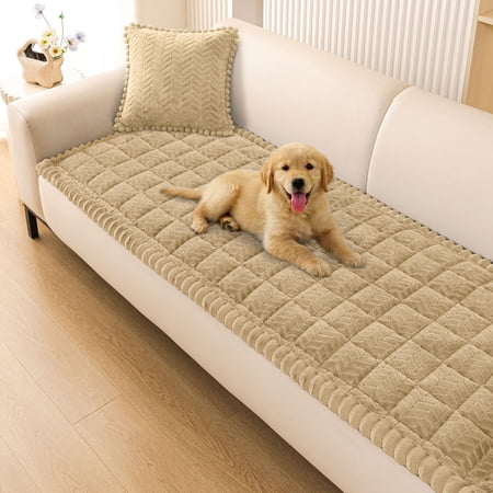 decorUhome Couch Cover, Washable Non-Slip Sofa Cover for Dogs, Pet Friendly Couch Protector for 2 Cushion Couch Sofa (Khaki, 27.6" x 59")