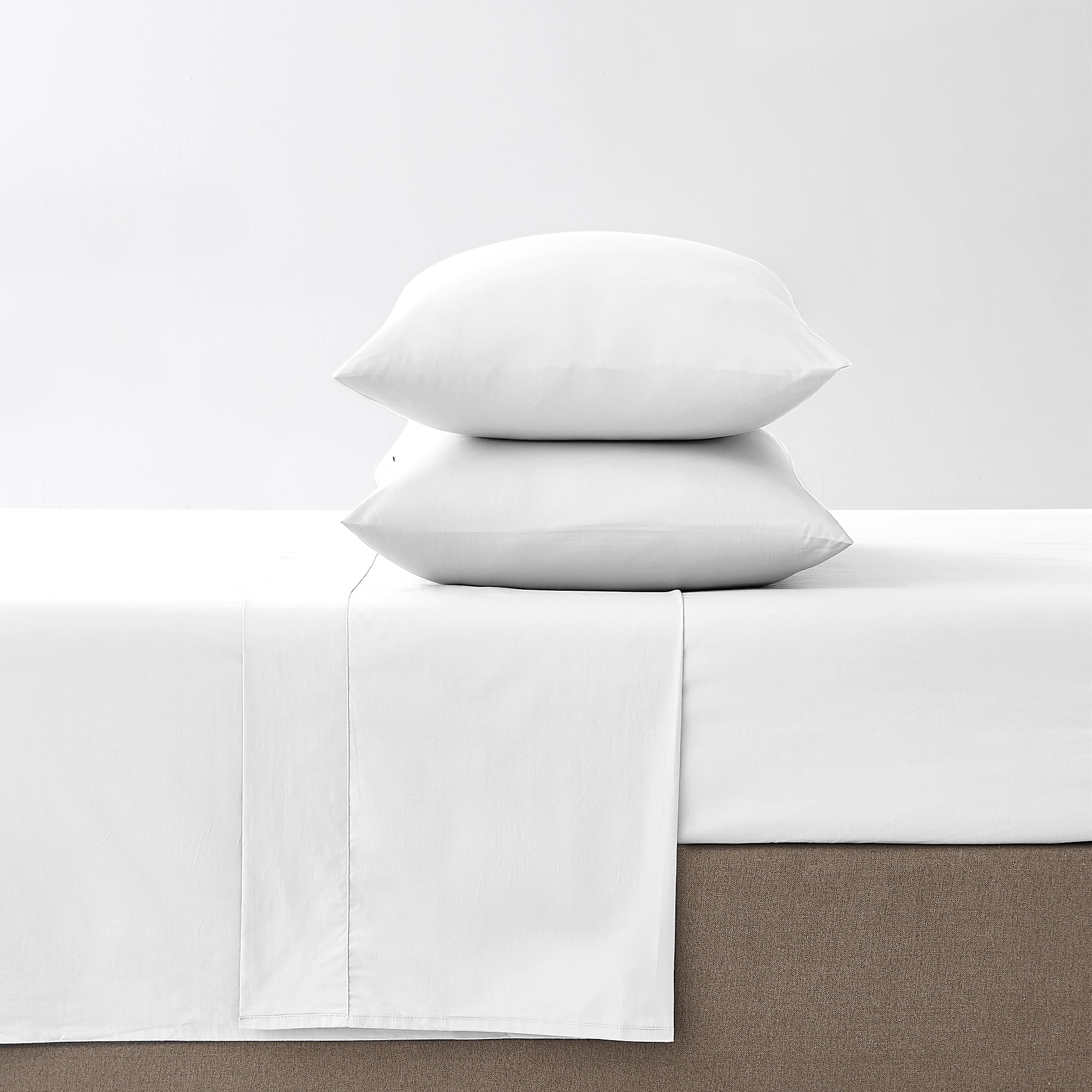Color Sense 4-Piece 100% Cotton Percale Bed Sheet Set, Cool & Crisp Bedding, Queen, White
