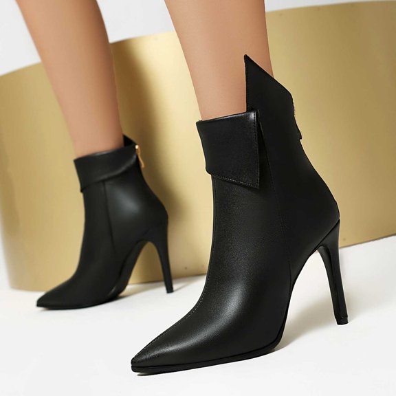 Women High Heels Stiletto Square Toe Fashion Side Zipper Winter Fall Short Boots For Work Formal Outdoor