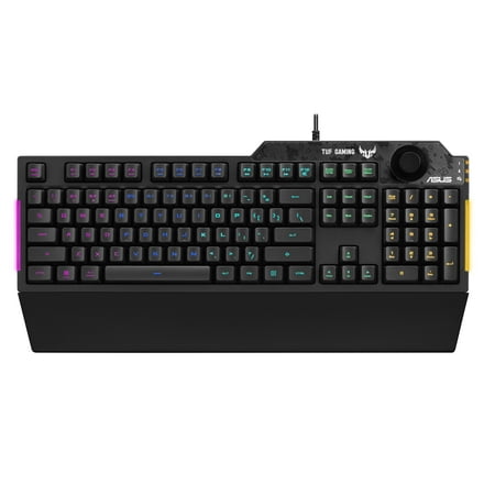 ASUS Membrane Gaming Keyboard for PC - TUF K1 | Programmable, Onboard Memory | Dedicated Volume Knob, Aura Sync RGB & Side Lighting | Detachable Wrist Rest | Spill-Resistant | Highly Durable | Black