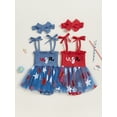 thumbnail image 3 of BemeyourBBs Toddler Baby Girl 4th Of July Outfit Summer Smocked Romper Dress Patriotic Clothes Letter Embroidery Star Print Sleeveless Tie Strap Jumpsuit Playsuit Tutu Dress with Headband, 3 of 9