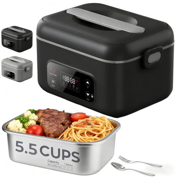 NPPNVV Advanced Cordless Heated Lunch Box for Adults, 5.5-Cup 100W Electric Lunch Box with 360° Surround Rapid Heating, 24000mAh Portable Food Warmer with Timer, LCD Display for Office, Car & Outdoor