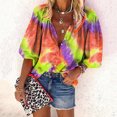 thumbnail image 2 of Spring And Summer Women's Tie-Dye Printing 3/4 Sleeve Buttons Top T-shirt, 2 of 5