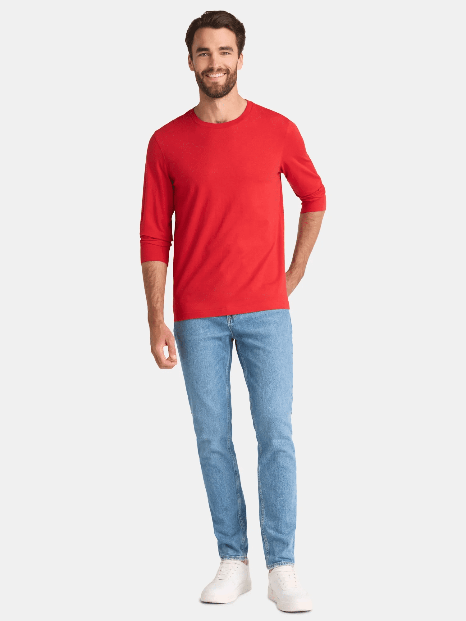 (3 pack) George Men's & Big Men's Relaxed Fit Cotton Crewneck T-Shirt with Long Sleeves, Size XS-3XL