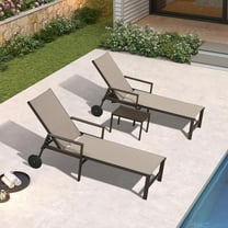 PURPLE LEAF Patio Outdoor Chaise Lounge Chair Set of 3, Aluminum Pool Lounge with Armrests，Adjustable Backrest and Wheels for Deck, Outside, Lawn, Garden，Sand Beige
