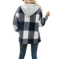 thumbnail image 4 of KOMOO Women Plaid Flannel Hooded Jacket Long Sleeve Drawstring Plaid Long Jackets Fall Winter Warm Coat, 4 of 5