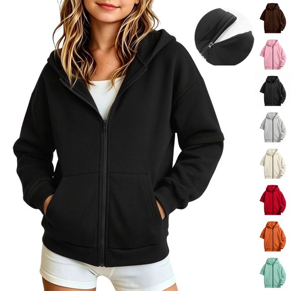 Hoodie for Kids Zip up Jacket Unisex Lightweight Casual Sweatshirt with Zip off Sleeve Convertible Black Hoodies Size 5-15 Years