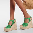 thumbnail image 3 of FSJ Women Casual Round Open Toe Espadrille Ankle Strap Platform Wedge Heels Sandals Woven Cutout Summer Dress Comfort Shoes Size 6.5 Green, 3 of 4