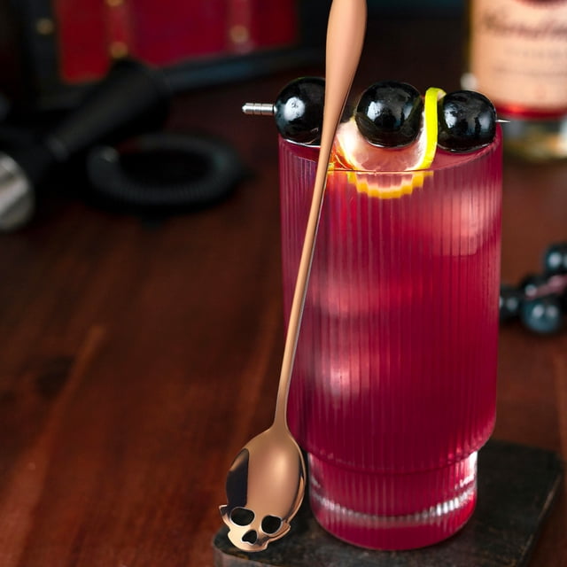 Chmadoxn Halloween Decorations, Halloween Stainless Steel Skull Shape Stirring Spoon Bar Milk Tea Juices Ice Cream Coffee Cocktail Hollow Long Handle Ice Spoon Stainless steel spoon