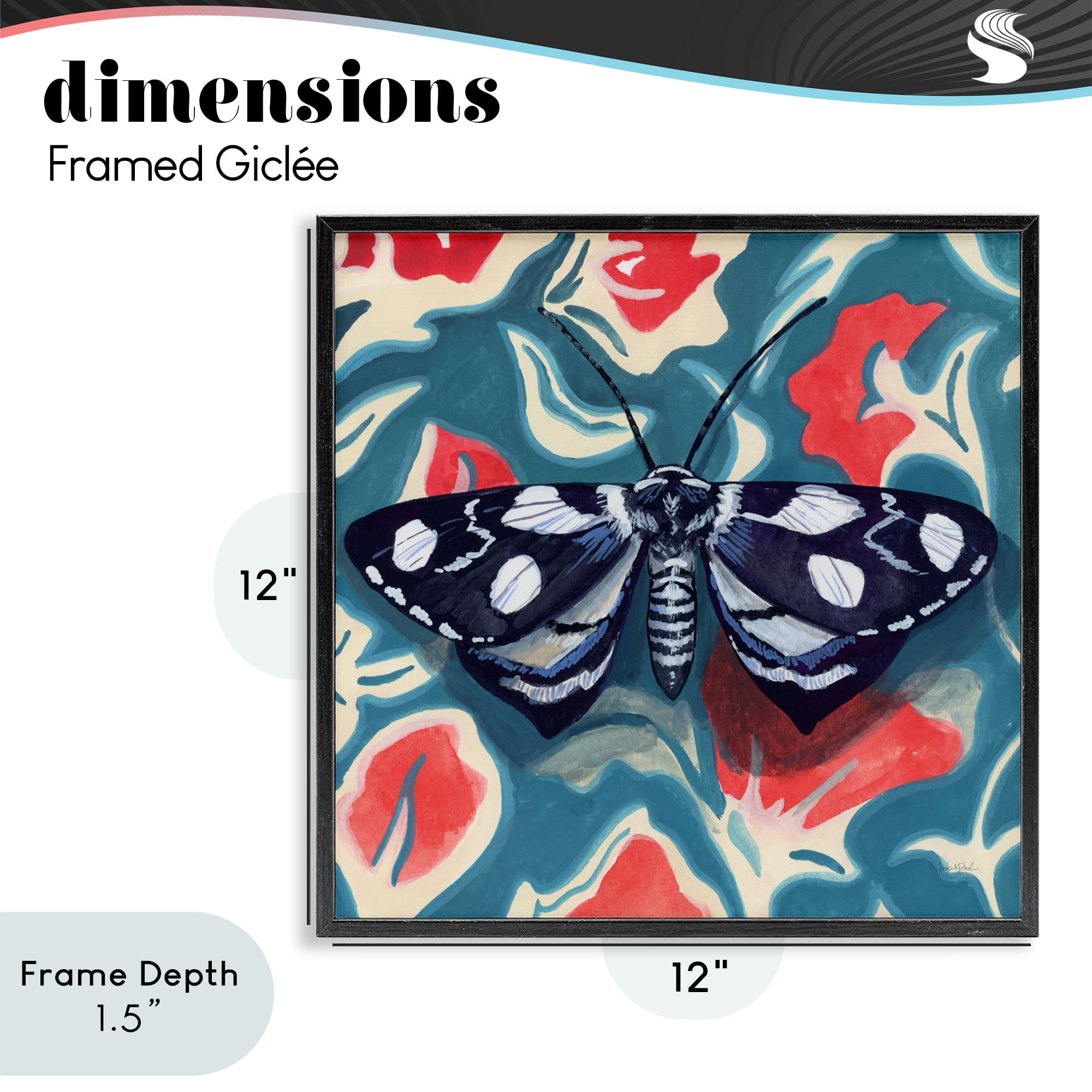 Stupell Industries Symmetrical Moth On Beautiful Flowers Black Framed Giclee Art, design by Kate Jarvik Birch