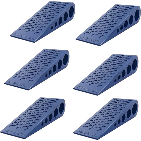 Doorworks Door Stoppers for Bottom of Door Rubber Made in USA Honeycomb Design for Carpet, Tile, Blue 6 Pack