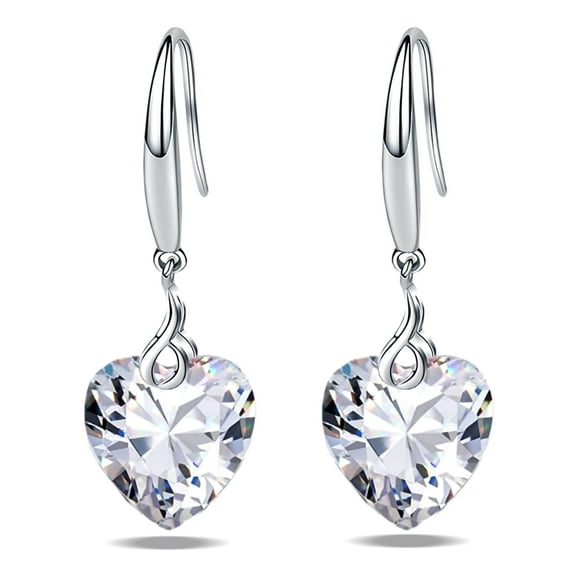s925 Sterling Silver Love Heart 5A Cubic Zirconia Crystal Women Drop Dangle Earrings