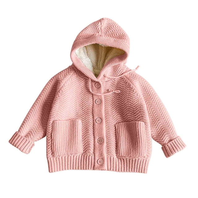 RXMEKW Childrens Solid Color Knitted Cardigan Sweater Versatile for Spring And Winter with a Hooded Hood