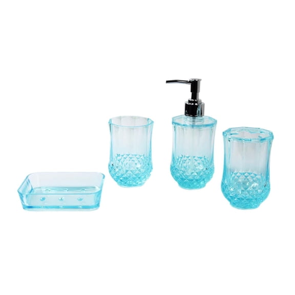 Fiocias 4Pcs Soap Dispenser Acrylic Toothbrush Holder Bathroom Accessories Set Toothbrush Blue