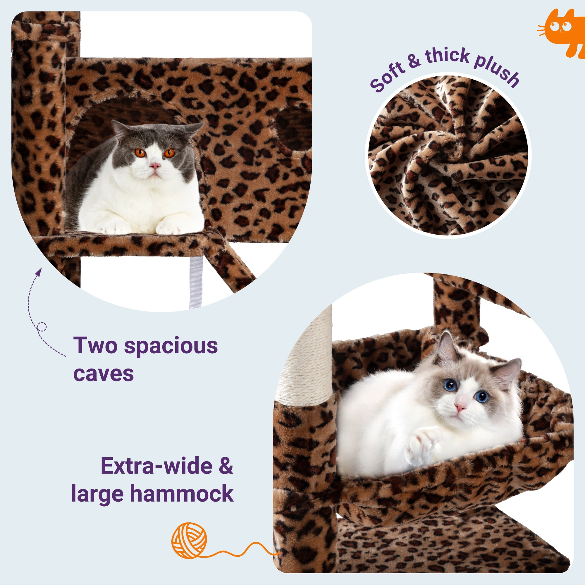 Allewie 81 Inches Multi-Level Tall Cat Tree for Large Cat, Cat Climbing Tree with Cat Condo and Hammock, Scratching Post, Wide Base, Leopard Print