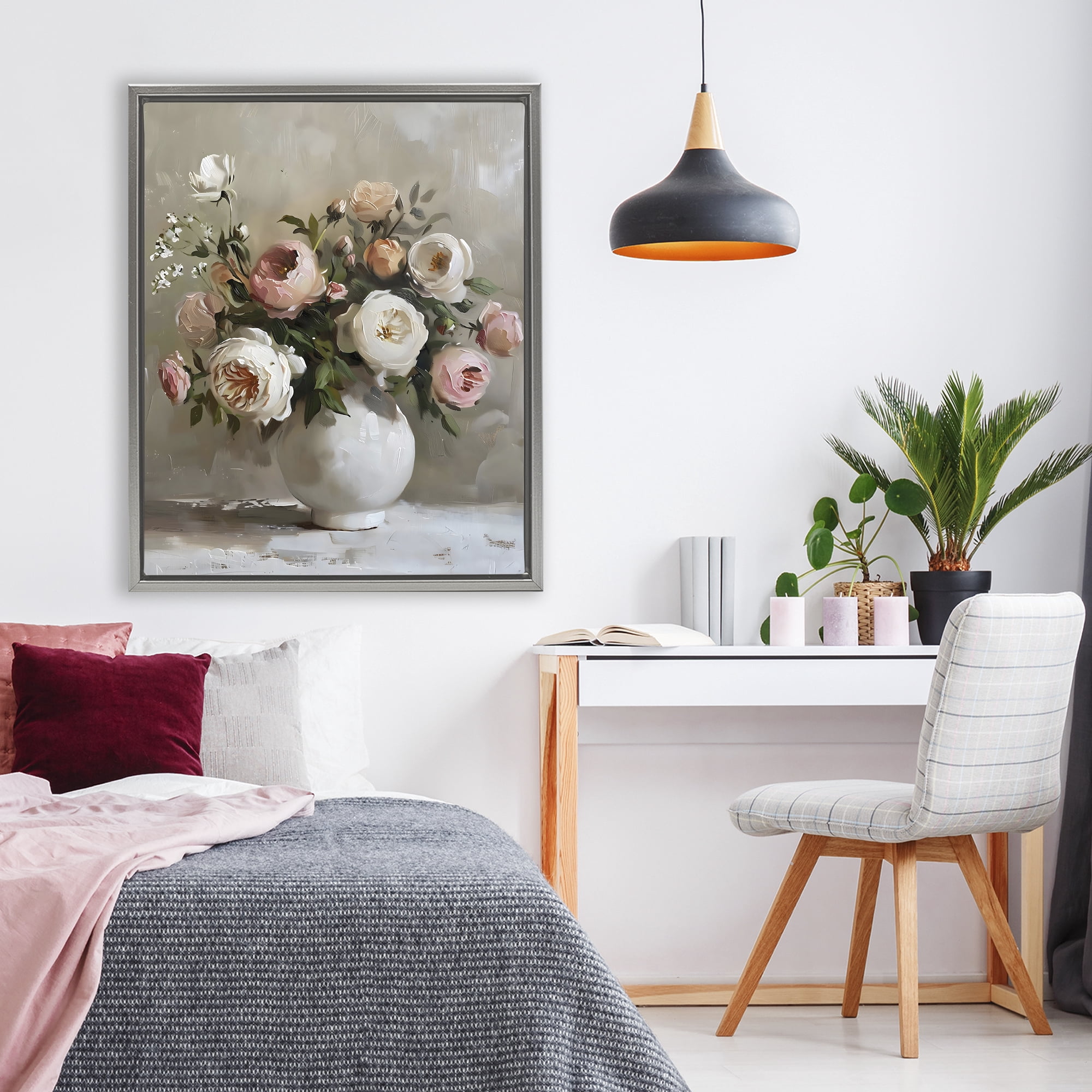 Stupell Industries Peony Blooms Bouquet Vase Gray Framed Floater Canvas Wall Art, design by Creative Studio