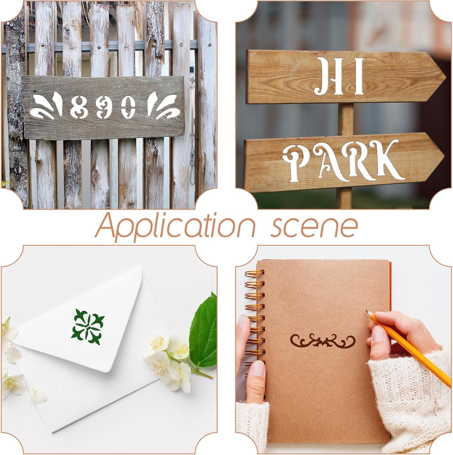 9PCS Metal Stencils Wood Burning Stencil Journal Border Stencils Letter Stencil Engraving Templates for Painting Scrapbooking Bookmark Flower Vines DIY(4 x 7 Inch)