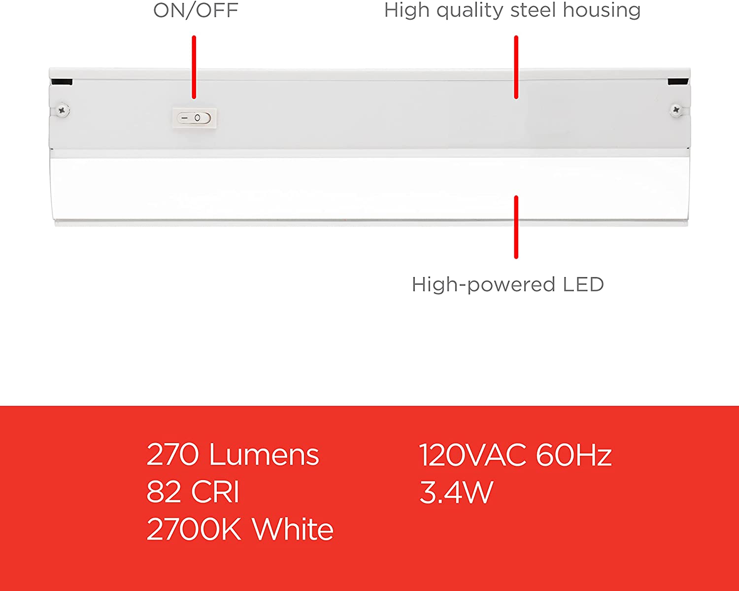 JJEAN-12 inch Hardwired Under Cabinet Lights, On/Off Only, 2700K Warm White, Under Cabinet Lighting, Under Counter Lights for Kitchen 44109