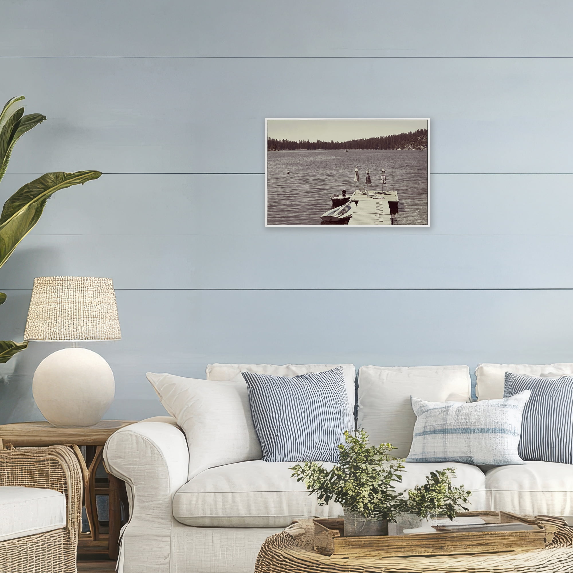 Stupell Industries Vintage Lake Life Dock White Framed Giclee Art, design by Gemma Bardot