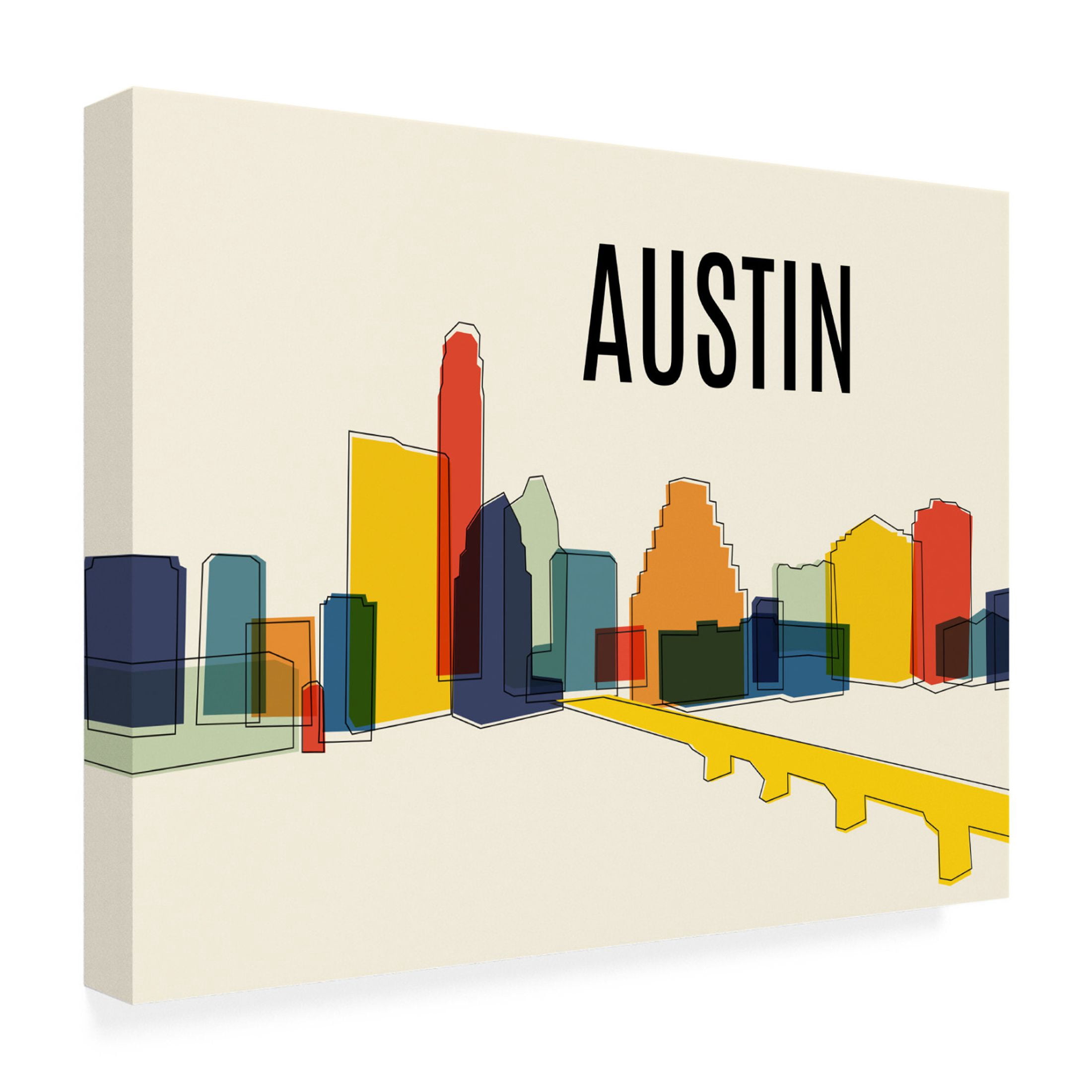 Canvas Wall Art - Tom Quartermaine 'Austin Mid Century Modern Cityscape' Wall Art for Living Room, Bedroom, or Office Décor by Trademark Fine Art - 47 x 35 Inches