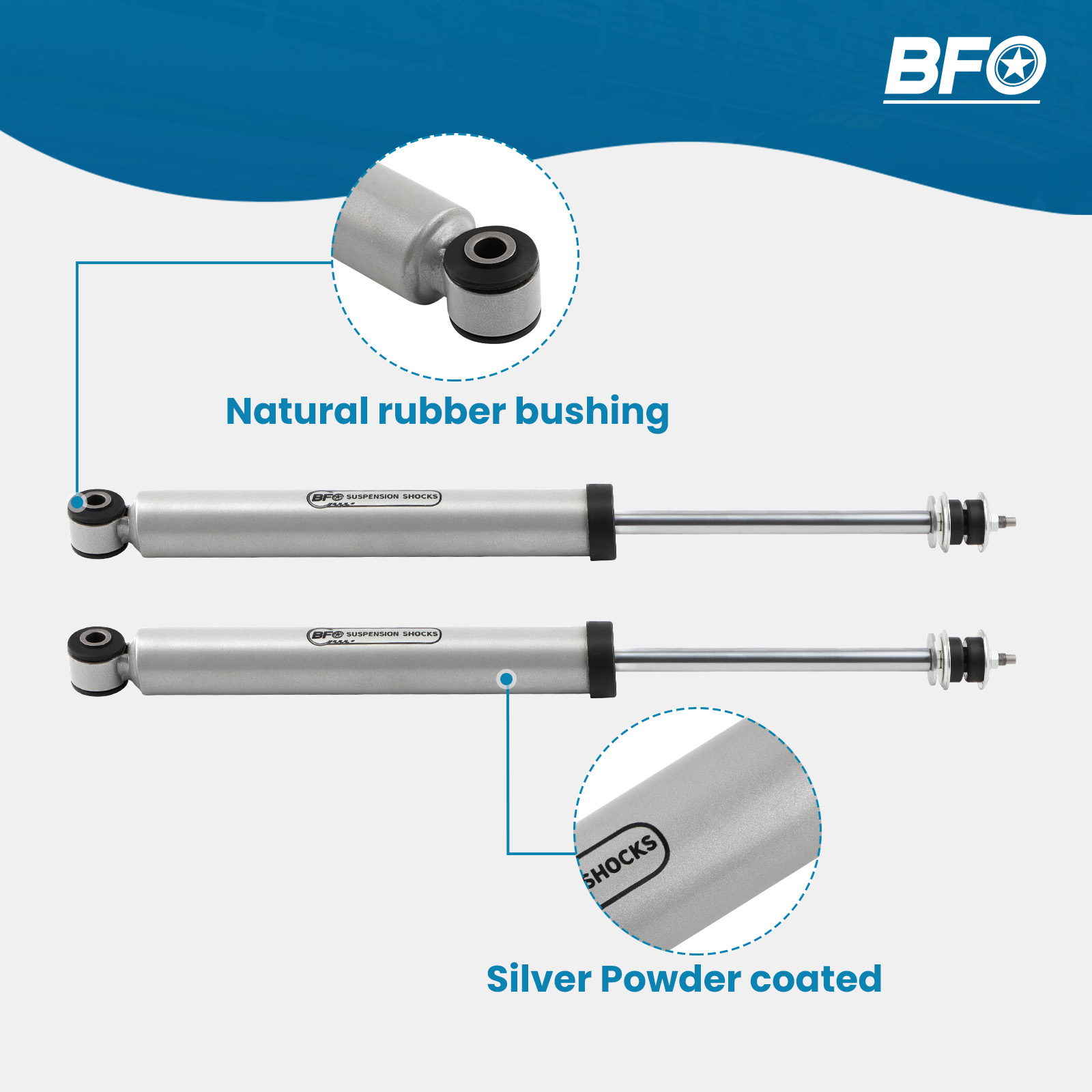 BFO 2.5" Front Lift Kit for Dodge Ram 1500 2500 3500 4WD 1994-2013, Suspension Coil Spacers + High-Pressure Nitrogen Shock Absorbers