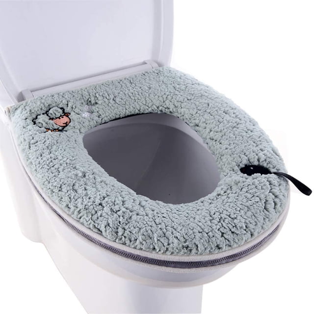 ZHAOCHENG Estera protectora de asiento de inodoro de felpa cálida, lavable y gruesa, con asa y cremallera, color azul