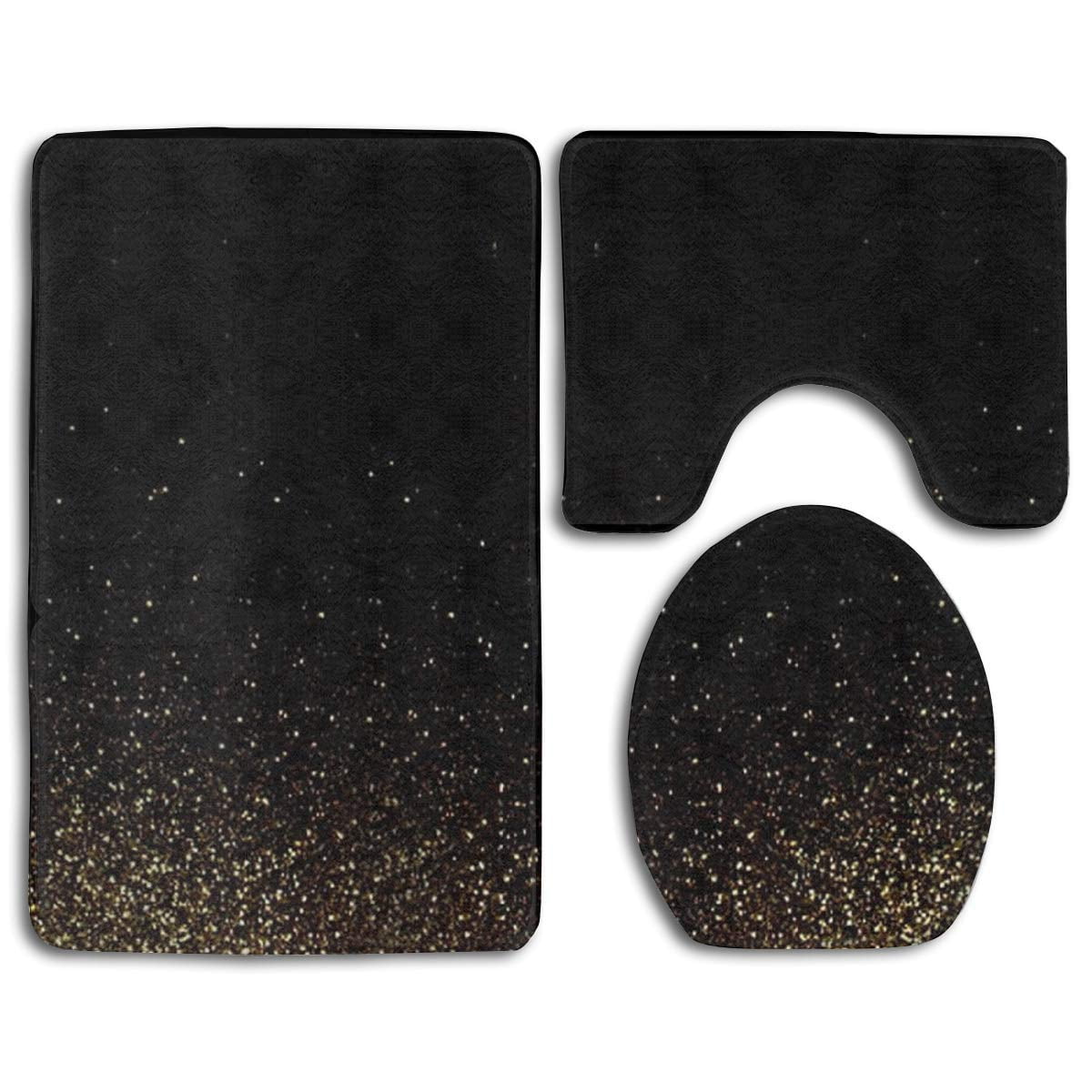 CHAPLLE Gold and Black 3 Piece Bathroom Rugs Set Bath Rug