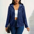 thumbnail image 5 of Tdoqot Womens Metallic Jacket with Hood- Sparkly Open Front Long Sleeve Party Sequin Bomber Jacket Navy Size M, 5 of 8