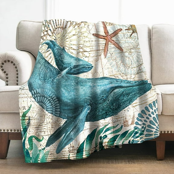 Sea Whale Throw Blanket Gifts for Women Girls, Vintage Ocean Animal Theme Decor for Couch Bed Sofa Travelling Camping, Birthday Christmas Soft Cozy Lightweight Blankets for Kids Adults 60"x80"