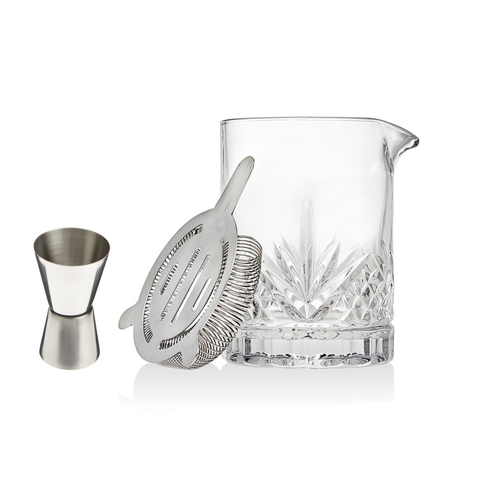 Silver Art Cocktail Mixing Drink Glass Set With Jigger, Wide mouth and