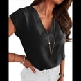 thumbnail image 2 of Blusas de Mujer con Mangas , Texturizadas, Elegantes e Informales, con Cuello en V, para el Trabajo y el Verano. Negro XXL, 2 of 8