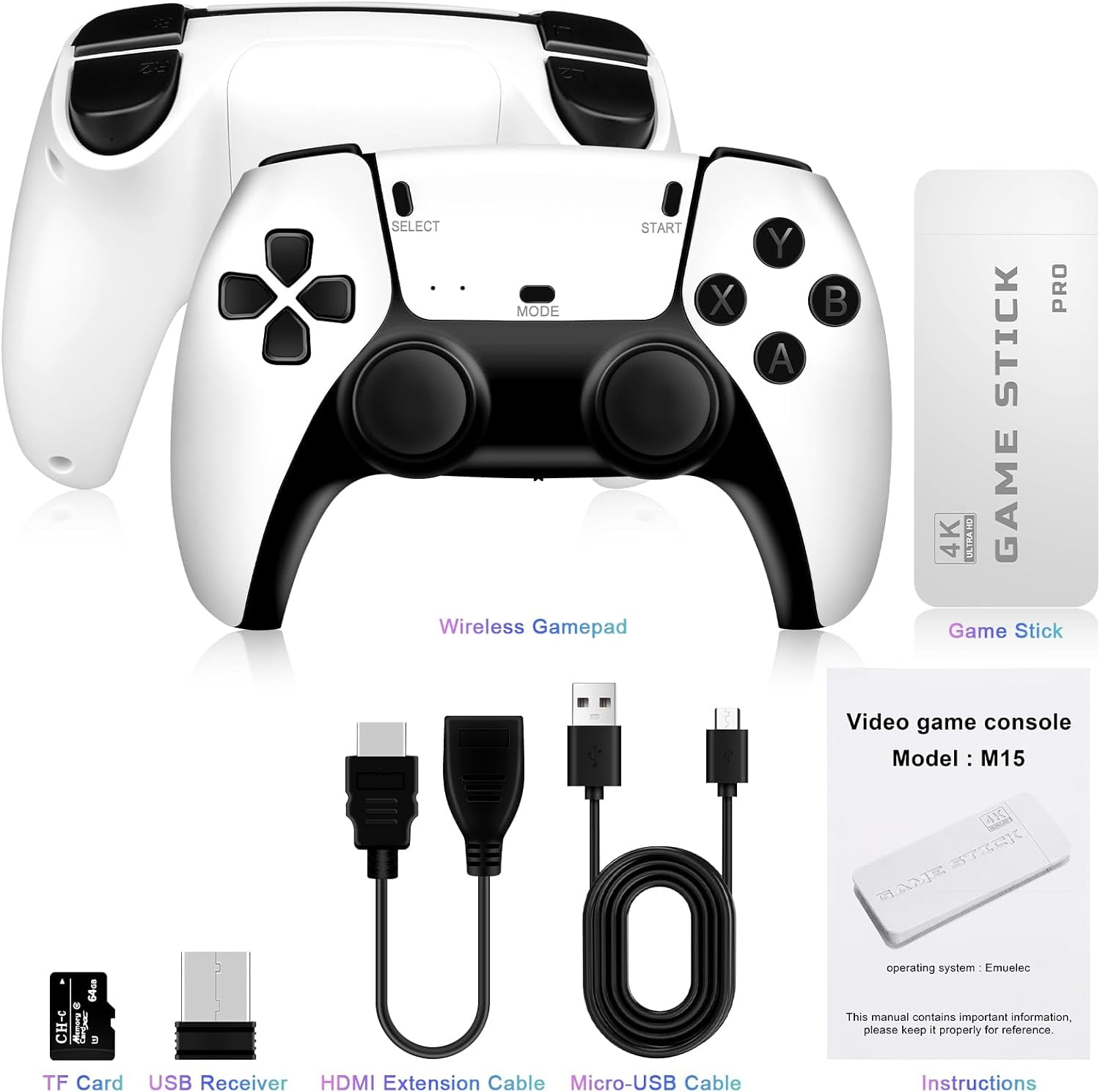 Retro Game Console, 64G 20000+ Games Nostalgic Game Stick, 4K HD Output, Retro Games TV Stick with 23 Emulators, Dual 2.4G Wireless Controllers, Nostalgic Gift for Family, Friends, and Children