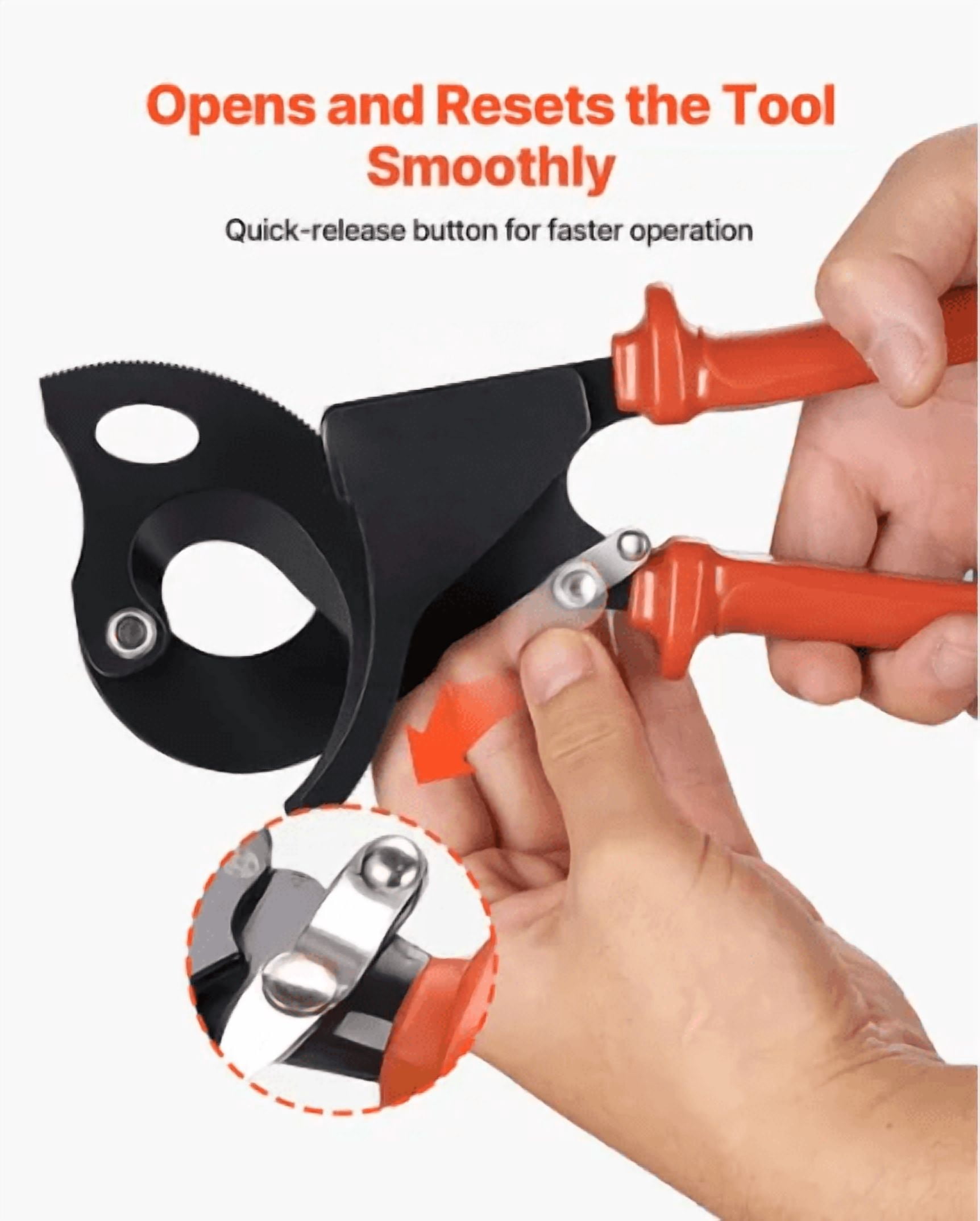 Ratcheting Cable Cutter Spring Steel Blades PVC-Coated 1000V Insulated Handles Quick-Release Button Heavy Duty Wire Cutter for Copper & Aluminum Cables Up