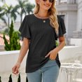 thumbnail image 4 of Camiseta de mujer con volantes de manga corta y cuello redondo ahuecada de Color puro blusa informal para mujer para citas en el trabajo diario, 4 of 8