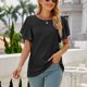 thumbnail image 4 of Camiseta de mujer con volantes de manga corta y cuello redondo ahuecada de Color puro blusa informal para mujer para citas en el trabajo diario, 4 of 8