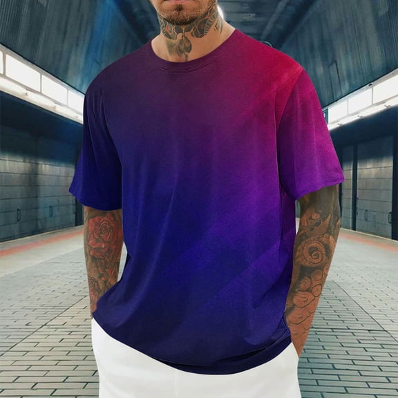M-4X Plus Size T Shirts for Men Big & Tall Short Sleeve Crewneck Tees Tops Mens Trendy Gradient Printed Pullover Streetwear Gym Workout Tshirts Shirt