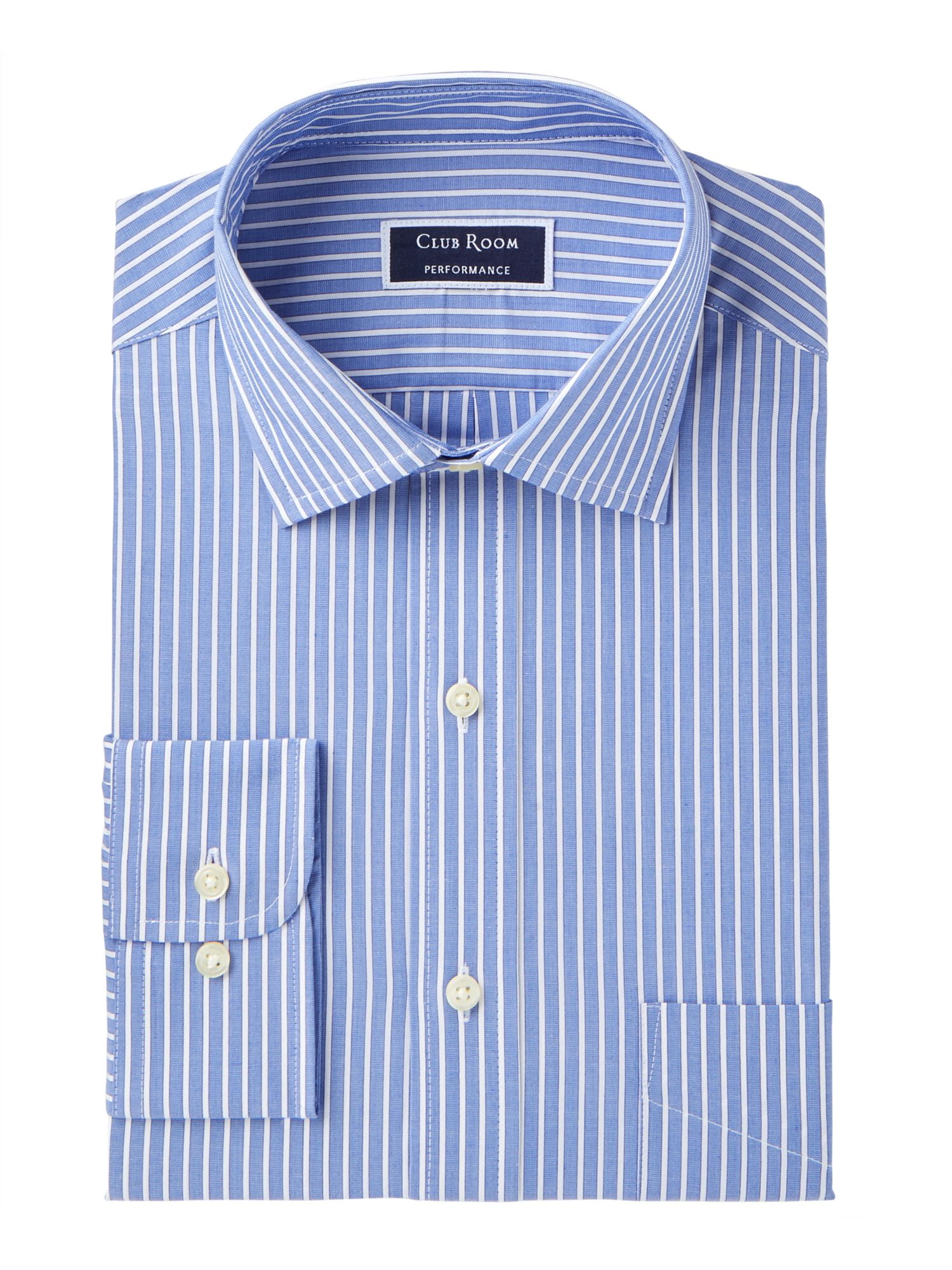 CLUBROOM Mens Blue Pinstripe Collared Classic Fit Stretch Dress Shirt